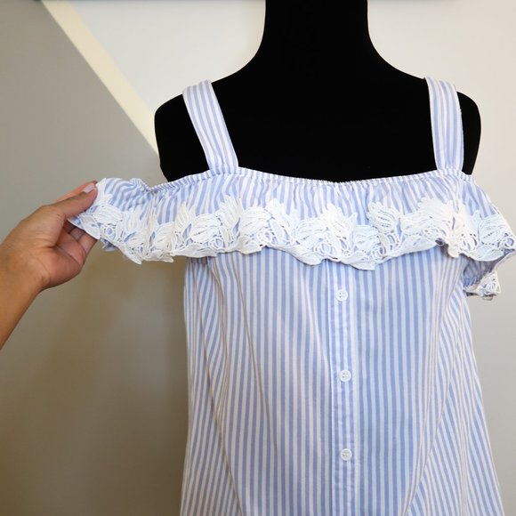 OASIS Blue and White Striped off the shoulder - Picture 8 of 13